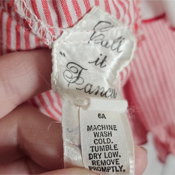 VTG "Call It Fancy" Red & White Stripe Ruffled Square Dance Dress, sz 10 - Picture 7 of 8